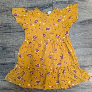 Gap 4T Toddler Girl Dress Cotton Floral Fall Flowers Gold Mustard Yellow